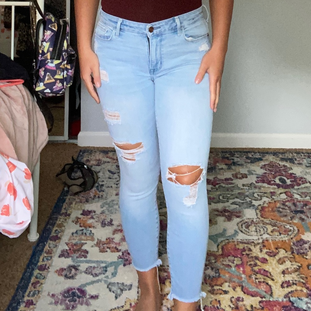 Abercrombie and Fitch light blue ripped jeans